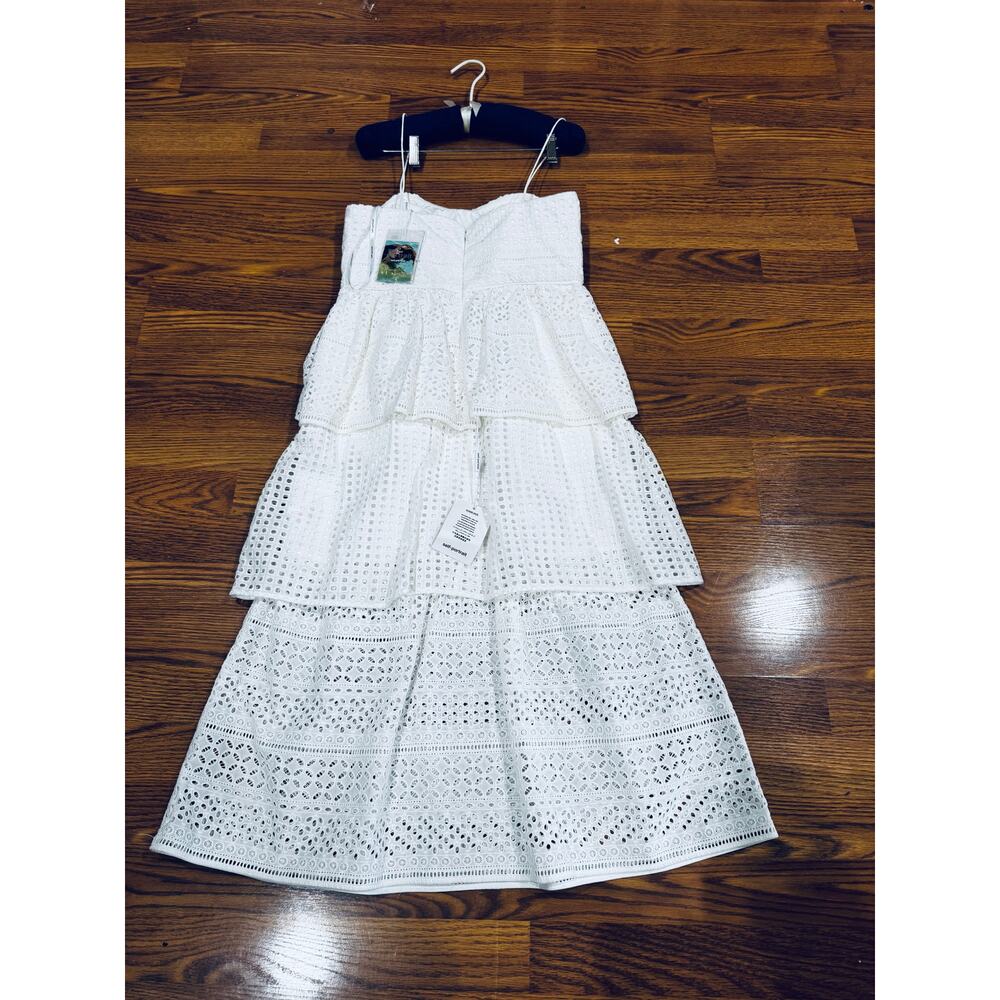 Self-Portrait White Bridal Broderie Anglaise Cotton Voile Tiered Midi Dress 6 - Picture 9 of 13
